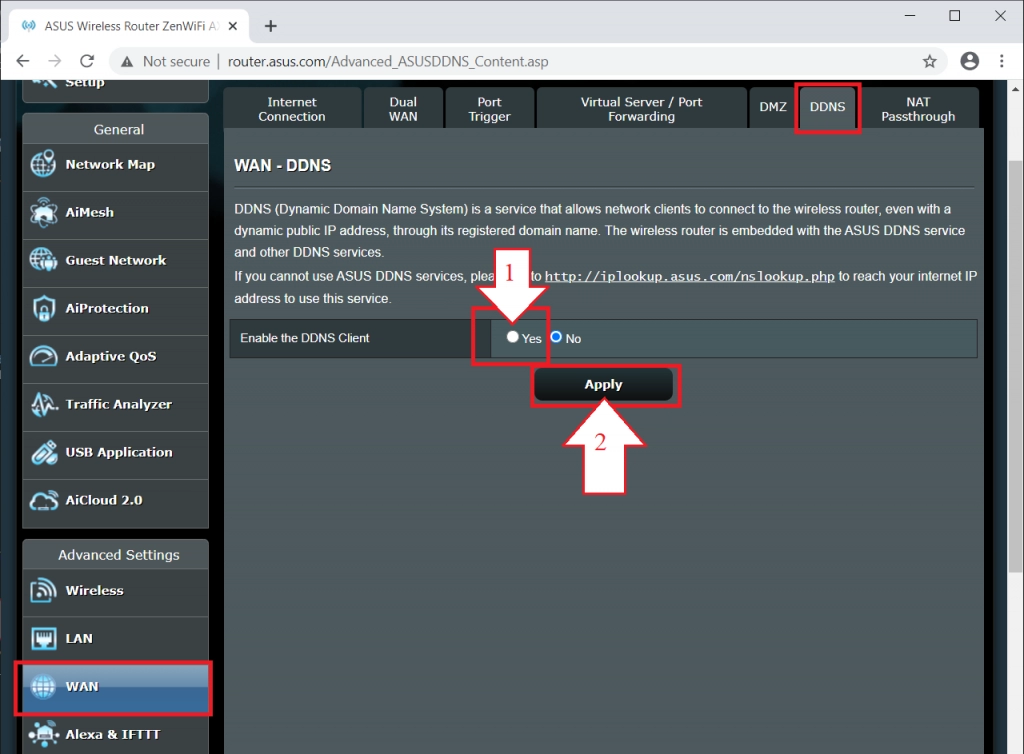 Asus RT-AC1300G DDNS client