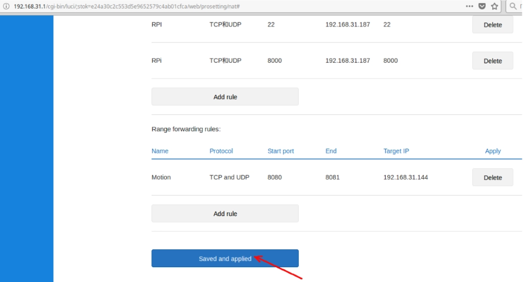 port forwarding in the Asus router saving port forwarding