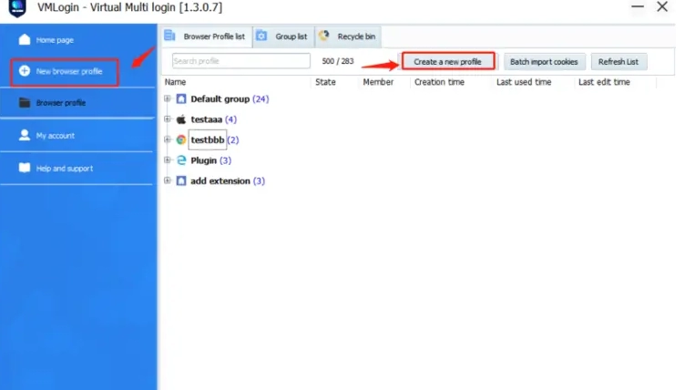 Creating a new profile