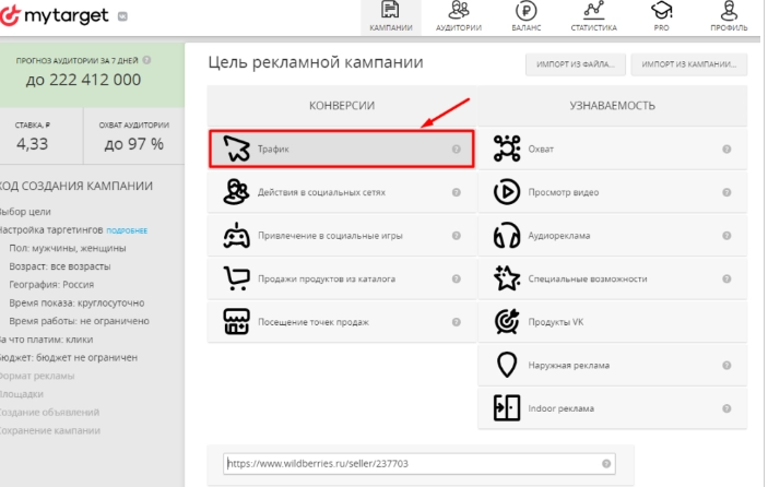 Wildberries campaign target