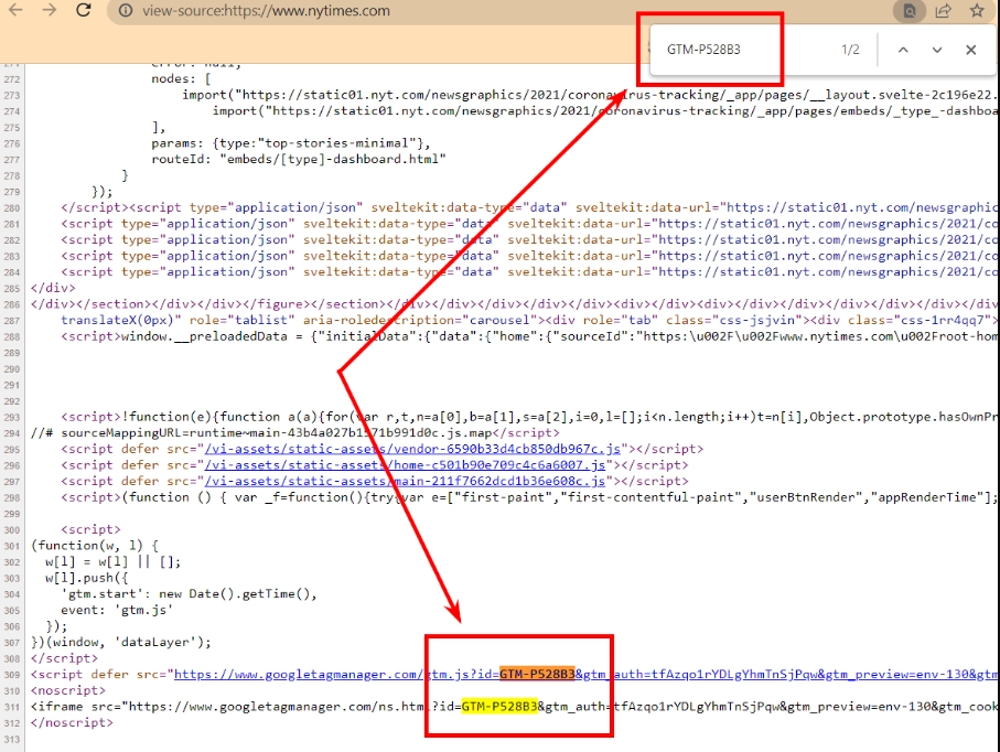 Google Tag Manager проверяем код Container ID