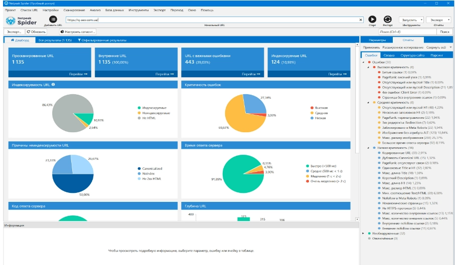 Netpeak Spider crawled URLs