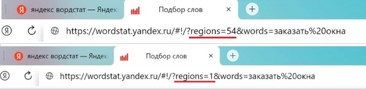 Yandex Wordstat we are making adjustments to the region code in the URL