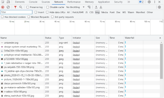 DevTools проверяем скорость загрузки сайта