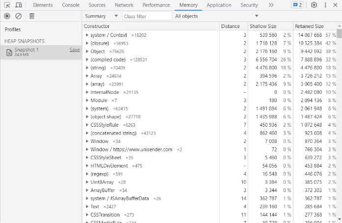 DevTools определяем вес сайта