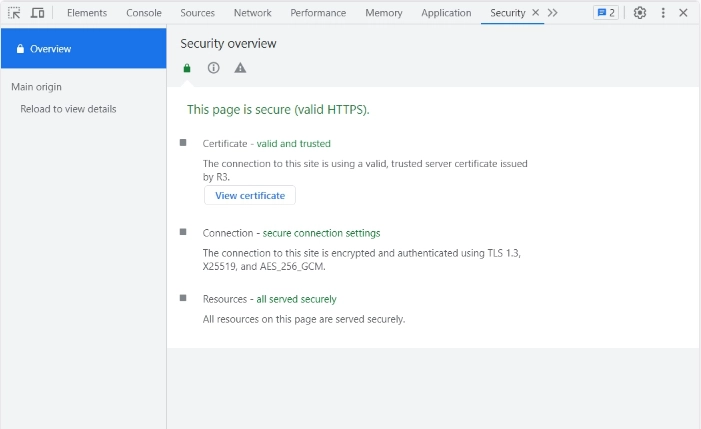 DevTools выполняем проверку сертификатов