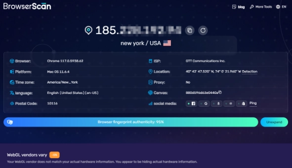 BrowserScan: advanced scan results