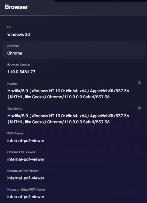 BrowserScan data from the Browser tab