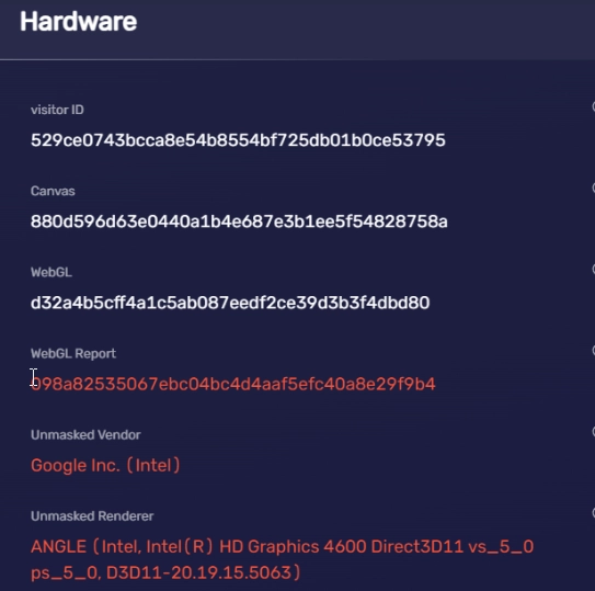 BrowserScan data from the Hardware tab