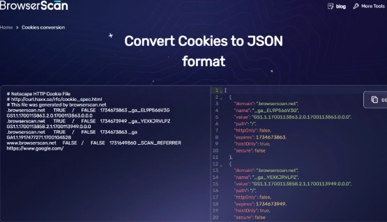 BrowserScan Netscape to JSON Cookie Converter