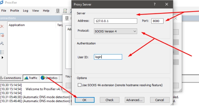 Proxifier set proxy server parameters for Zoom