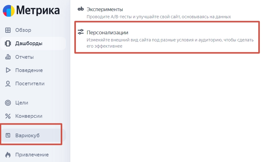 Yandex Metrica parameters for personalization