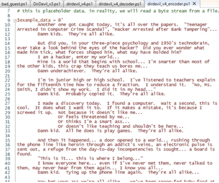 fileless data storage: text fragment