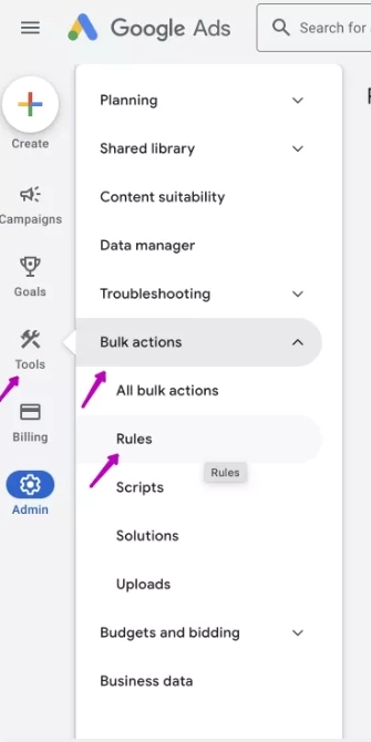 Google Ads: connecting automatic rules