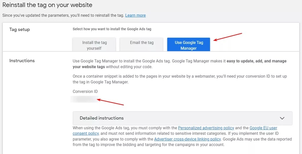 Google Ads: connecting the tag manager