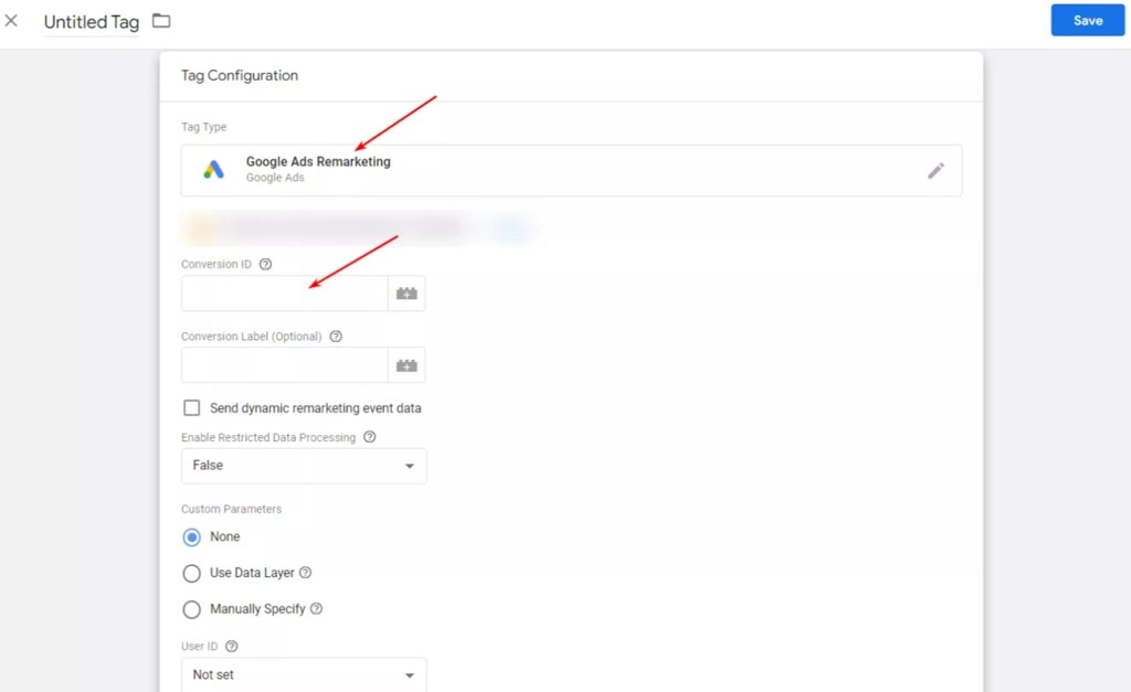 Google Tag Manager: saving a tag from Google Ads